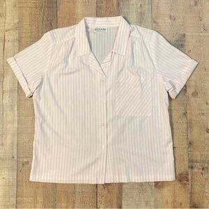 Vintage Leemar Top Size 14‎ Pink White Button Down Short Sleeves Golden Girls